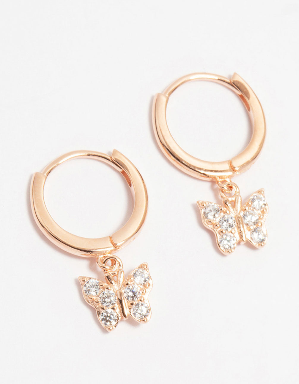 Rose Gold Plated Sterling Cubic Zirconia Butterfly Huggie Earrings