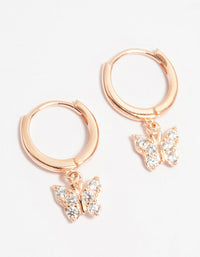 Rose Gold Plated Sterling Cubic Zirconia Butterfly Huggie Earrings - link has visual effect only
