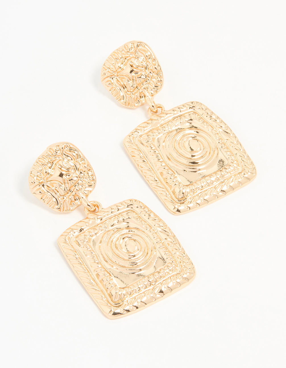 Gold Molten Square Drop Earrings