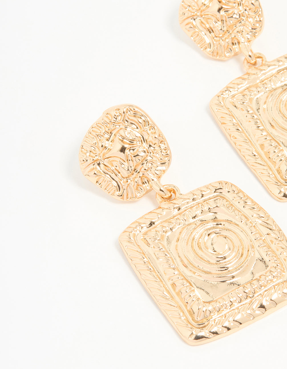 Gold Molten Square Drop Earrings