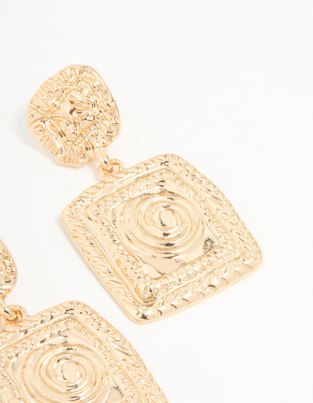 Gold Molten Square Drop Earrings