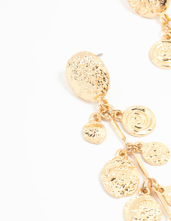 Gold Molten Disc Drop Earrings