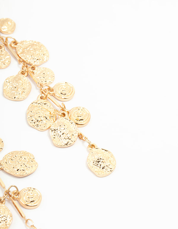 Gold Molten Disc Drop Earrings