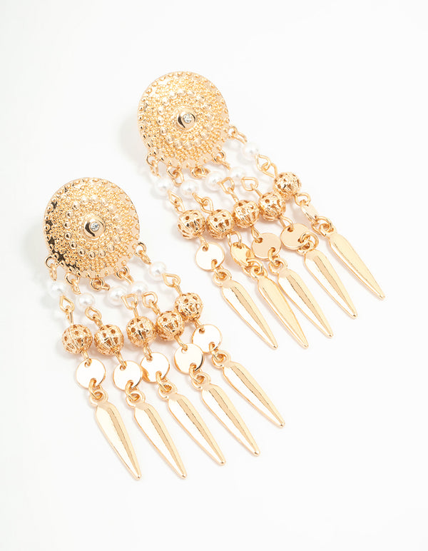 Gold Etched Dreamcatcher Drop Earrings