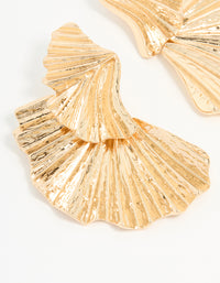 Gold Textured Metal Fan Drop Earrings - link has visual effect only