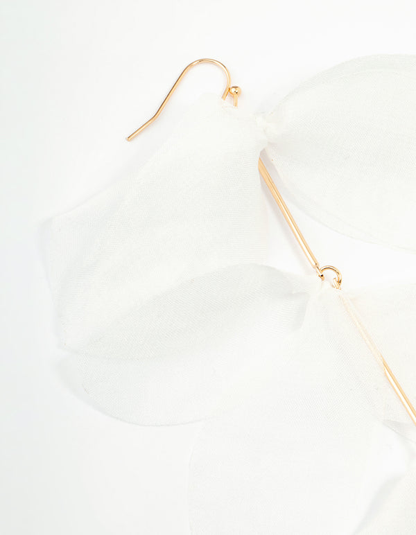 White Chiffon Fabric Petals Drop Earrings
