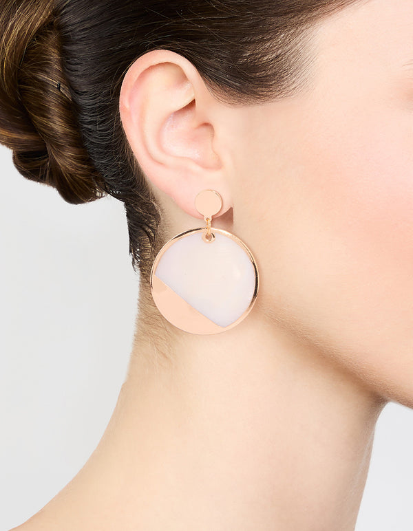 Gold & White Genuine Shell Effect Drop Earrings