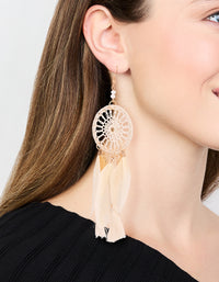 Cream & Gold Feather Dreamcatcher Drop Earrings - link has visual effect only