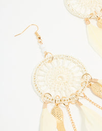 Cream & Gold Feather Dreamcatcher Drop Earrings - link has visual effect only