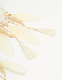 Cream & Gold Feather Dreamcatcher Drop Earrings - link has visual effect only