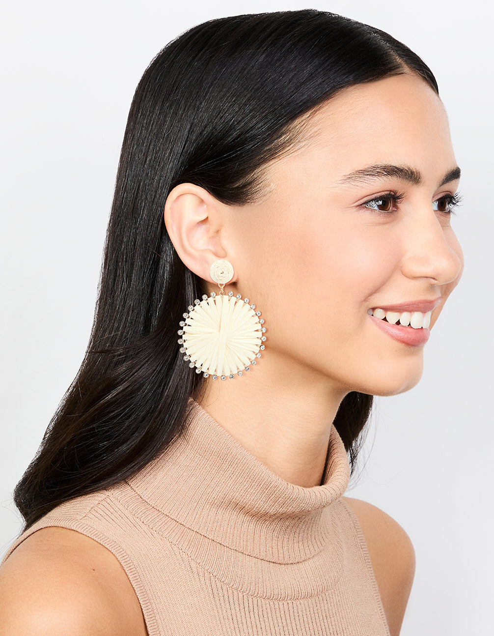 Paper Raffia Wrap Circle Drop Earrings