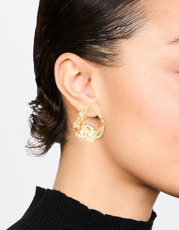 Gold Molten Statement Stud Earrings