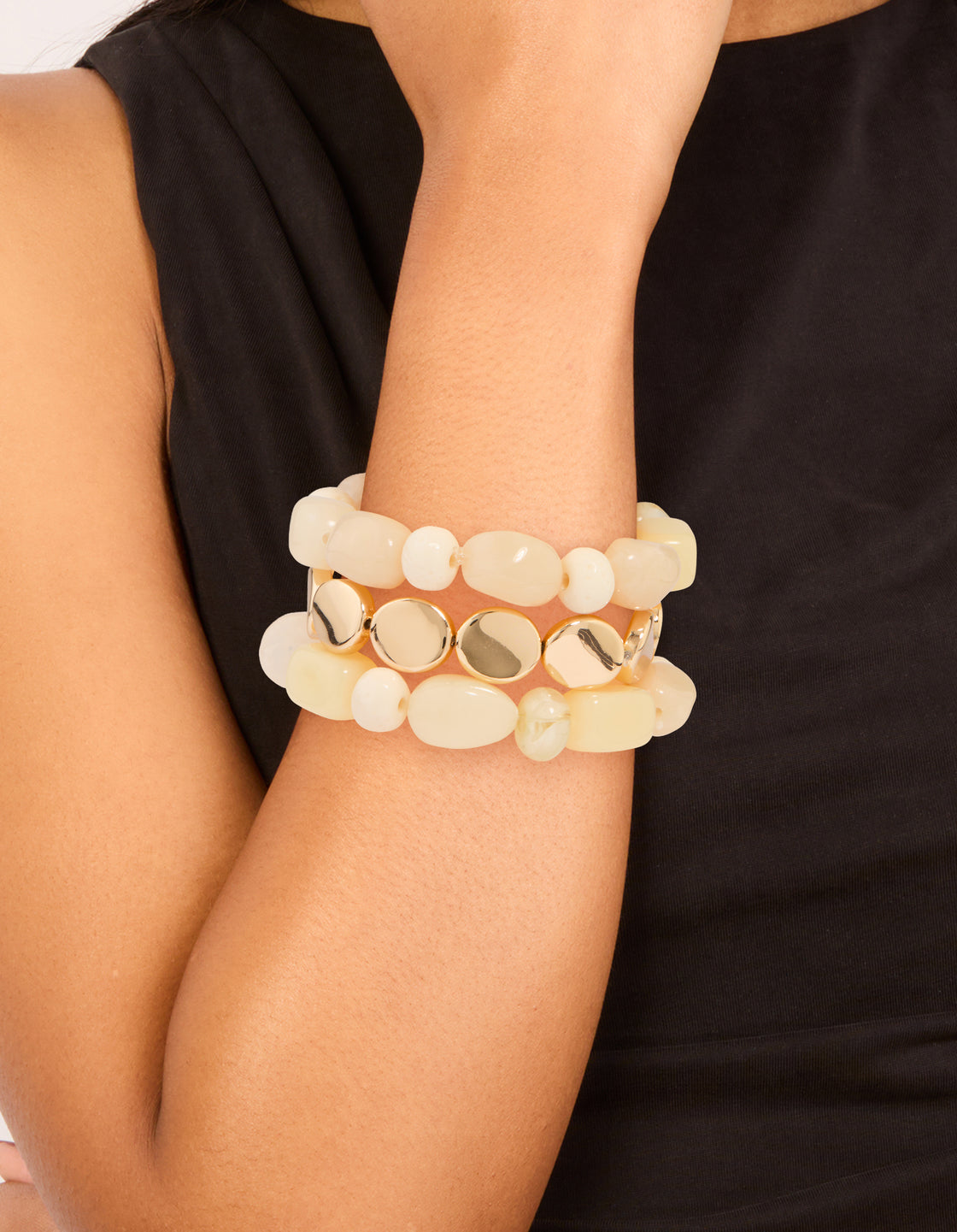 Gold & Acrylic Beaded Stretch Bracelets 3-Pack