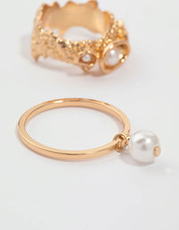 Gold Pearl Molten Stacking Ring Pack - link has visual effect only