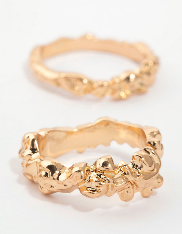 Gold Pearl Molten Stacking Ring Pack