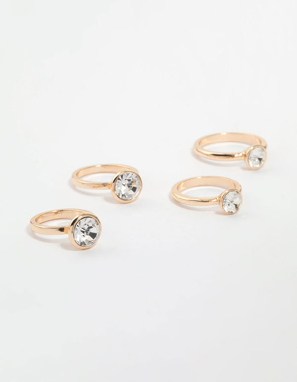Gold Diamante Bezel Rings 4-Pack