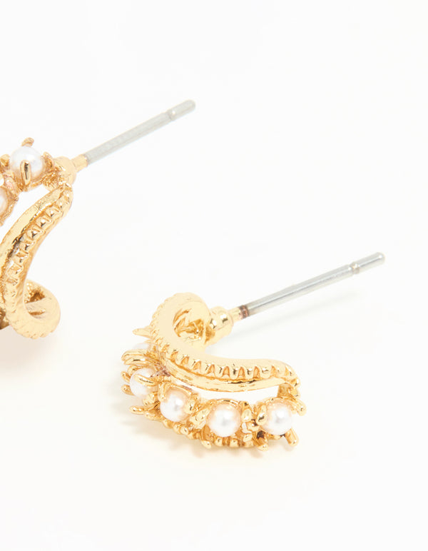 Gold Plated Pearl Hoop Earrings