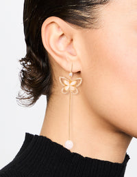 Gold Plated Pearl Butterfly Long Drop Earrings - link has visual effect only