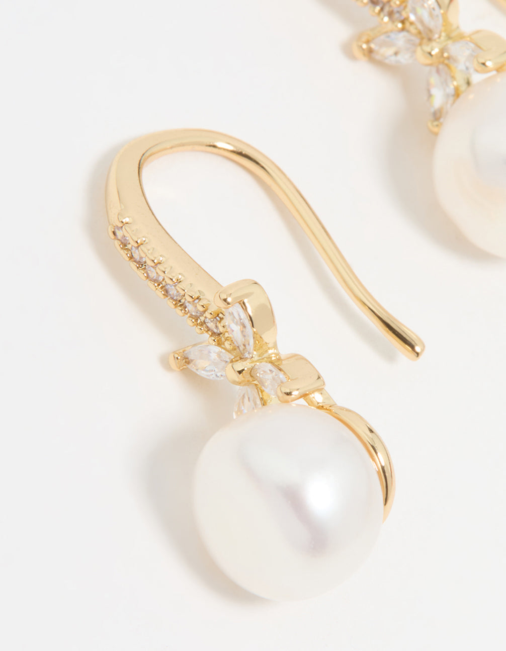 Gold Plated Pearl & Flower Hook Earrings