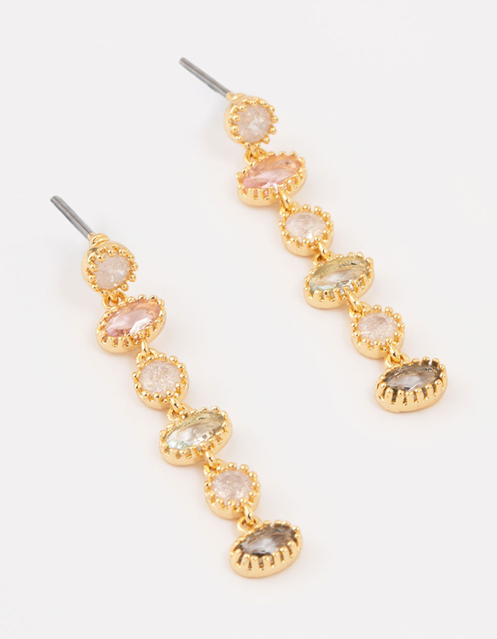 Gold Plated Round & Oval Stone Drop Earrings
