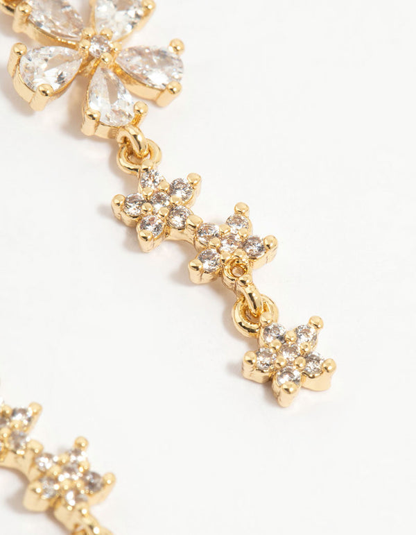 Gold Plated Cubic Zirconia Flower Drop Earrings