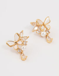 Gold Plated Pearl Butterfly Mini Drop Earrings - link has visual effect only