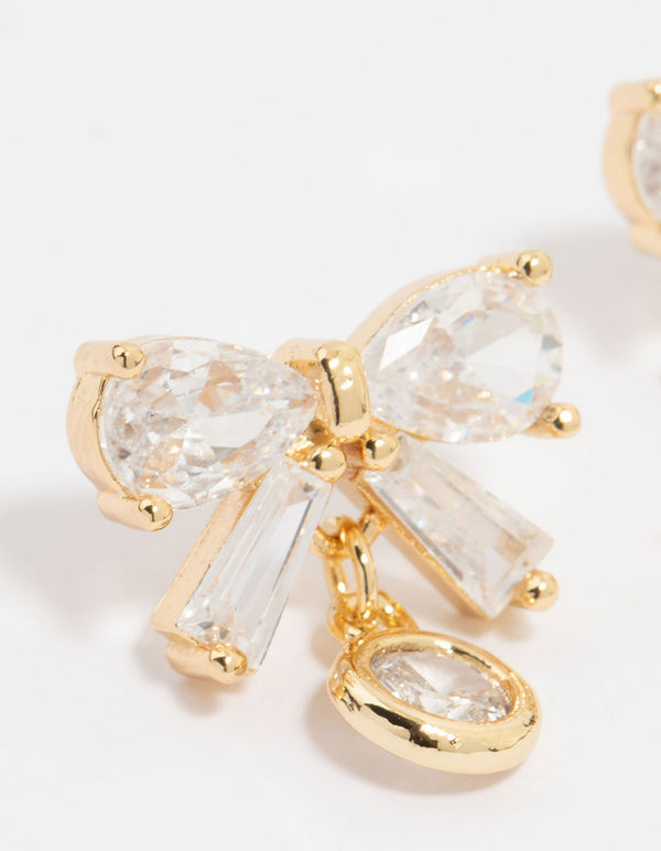 Gold Plated Cubic Zirconia Bow Stud Earrings