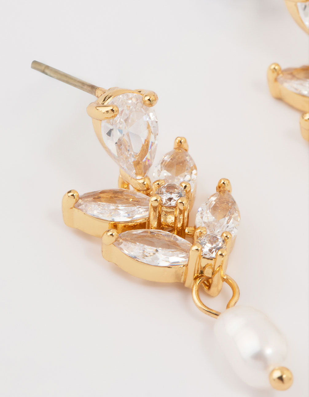 Gold Plated Cubic Zirconia Vine & Freshwater Pearl Drop Earrings