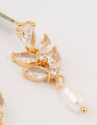 Gold Plated Cubic Zirconia Vine & Freshwater Pearl Drop Earrings - link has visual effect only
