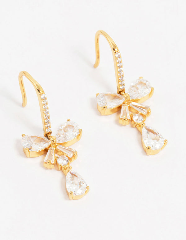 Gold Plated Cubic Zirconia Bow Teardrop Earrings