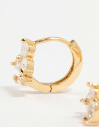 Gold Plated Cubic Zirconia Flower & Leaf Huggie Earrings - link has visual effect only