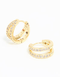 Gold Plated Diamante Double Mini Hoop Earrings - link has visual effect only