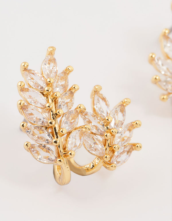 Gold Plated Cubic Zirconia Roman Leaf Crawler Earrings