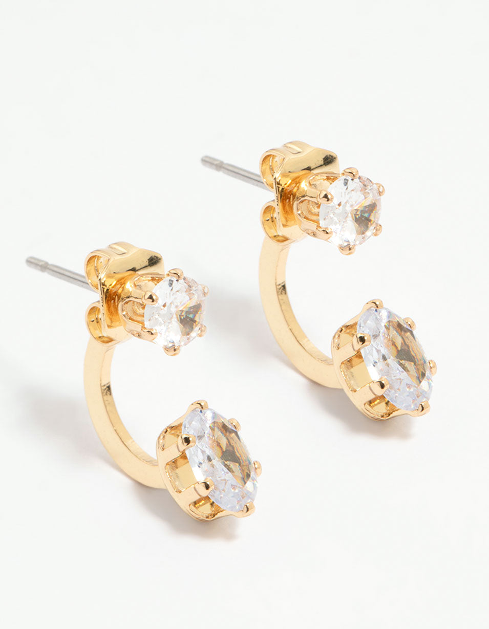 Gold Plated Stone Jacket Earrings