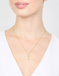 Gold Plated Cubic Zirconia Cross Pendant Necklace - link has visual effect only