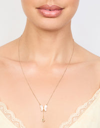 Gold Plated Mother Of Pearl & Cubic Zirconia Butterfly Y-Necklace - link has visual effect only
