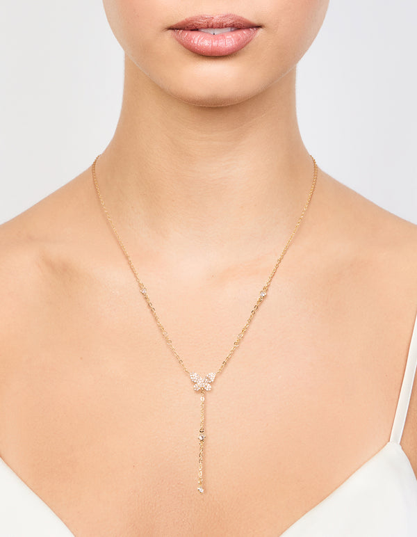 Gold Plated Cubic Zirconia Butterfly Y-Necklace