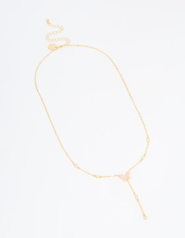 Gold Plated Cubic Zirconia Butterfly Y-Necklace