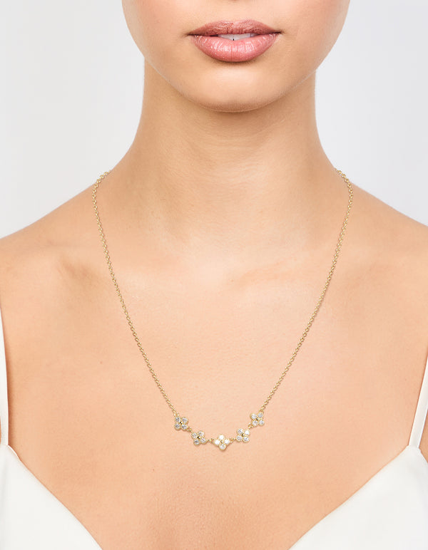 Gold Plated Cubic Zirconia Flower Necklace