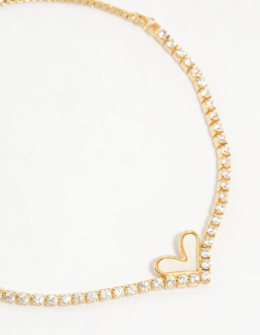 Gold Plated Diamante Mini Heart Toggle Bracelet