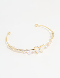 Gold Plated Mother Of Pearl Butterfly & Pearl Wrist Cuff - link has visual effect only