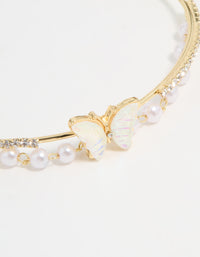 Gold Plated Mother Of Pearl Butterfly & Pearl Wrist Cuff - link has visual effect only