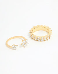 Gold Plated Leaf Band & Flower Rings 2-Pack - link has visual effect only