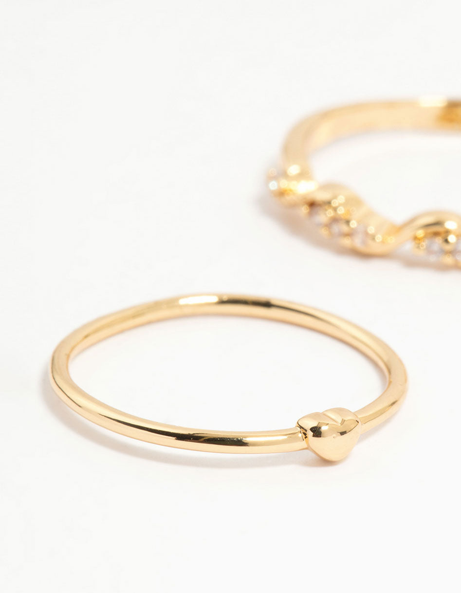Gold Plated Bow & Mini Heart Stacking Rings 3-Pack