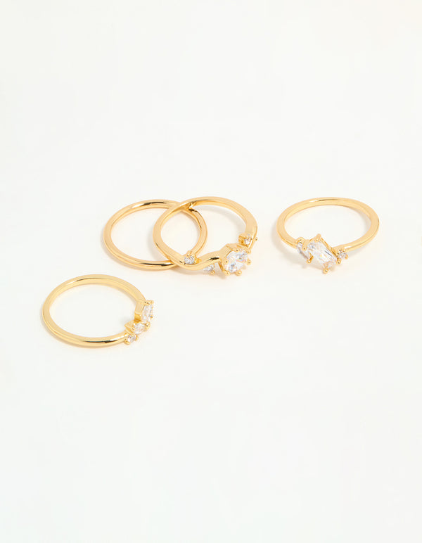 Gold Plated Cubic Zirconia Leaf Marquise Rings 4-Pack