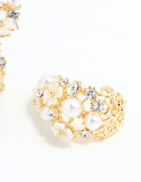 Gold Plated Diamante & Pearl Flower Hoop Earrings - link has visual effect only