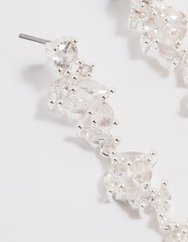 Silver Plated Cubic Zirconia Marquise Drop Earrings