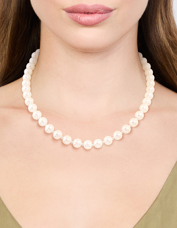 Silver Plated Pearl & Ball Necklace