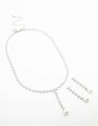 Silver Plated Pearl Oval Necklace & Earring Set - link has visual effect only