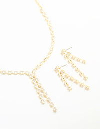 Gold Plated Double Drop Necklace & Earrings Set - link has visual effect only
